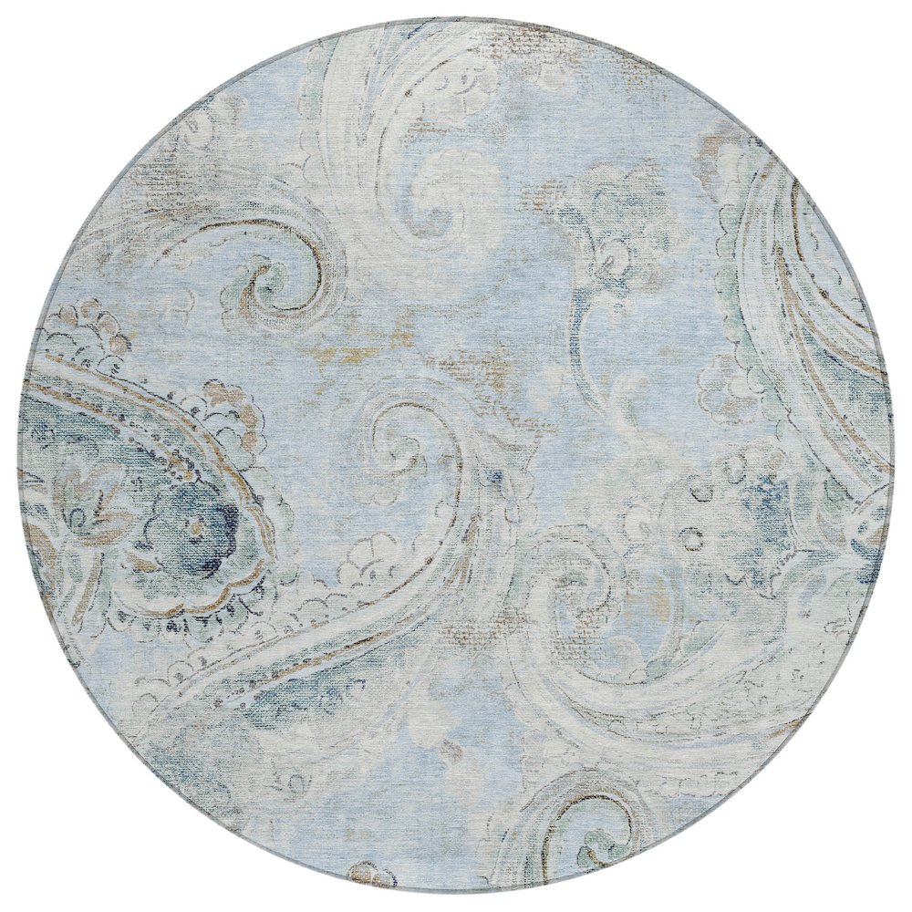 Machine Washable Indoor/Outdoor Chantille ACN2747 Blue 8' x 8' Round Rug. Picture 1