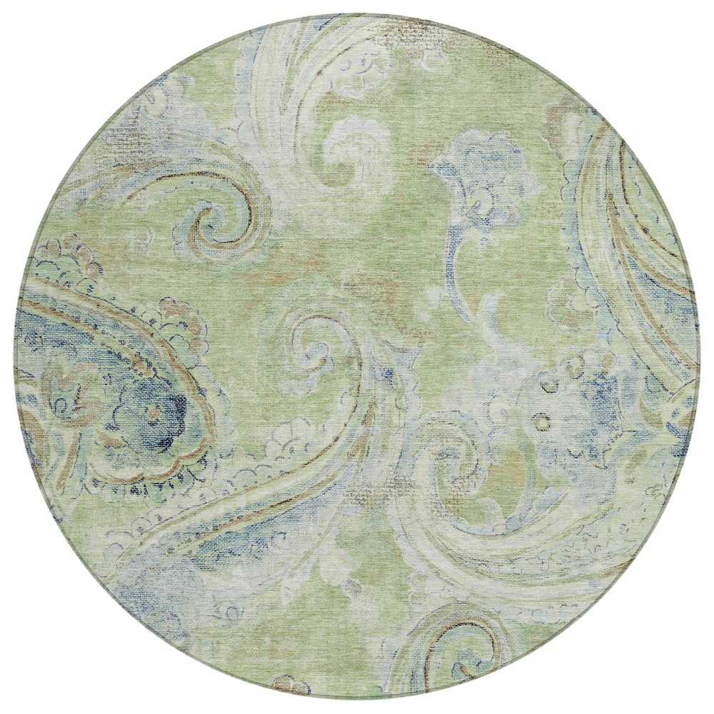 Machine Washable Indoor/Outdoor Chantille ACN2748 Green 8' x 8' Round Rug. Picture 1