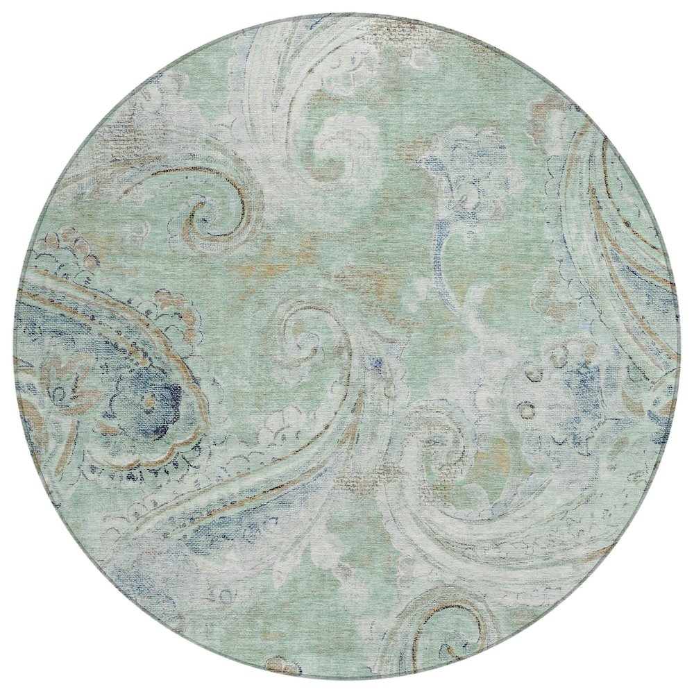 Machine Washable Indoor/Outdoor Chantille ACN2748 Teal 8' x 8' Round Rug. Picture 1