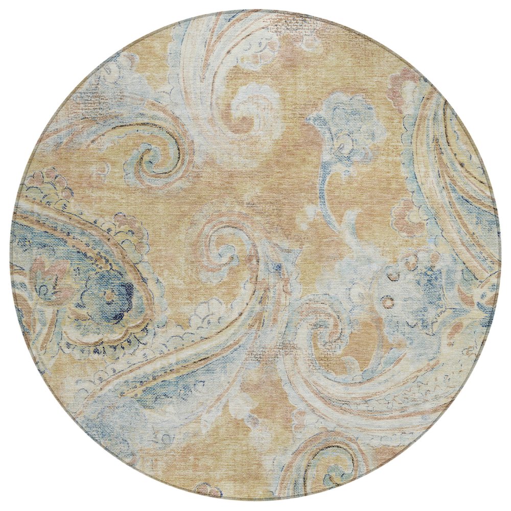 Machine Washable Indoor/Outdoor Chantille ACN2748 Orange 8' x 8' Round Rug. Picture 1