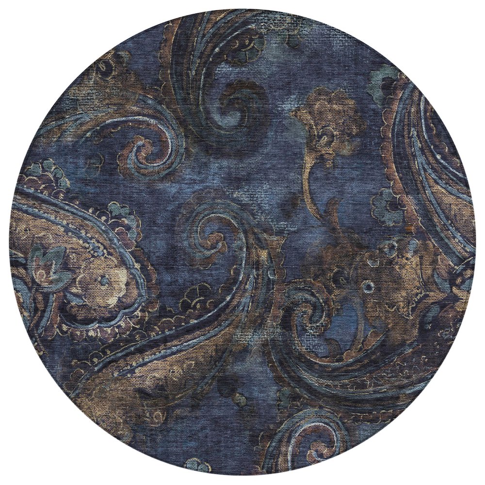 Machine Washable Indoor/Outdoor Chantille ACN2748 Blue 8' x 8' Round Rug. Picture 1