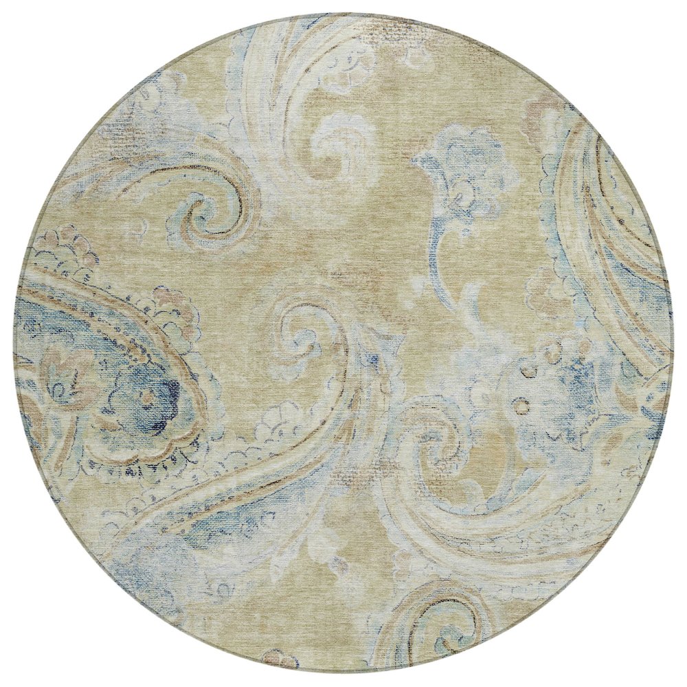 Machine Washable Indoor/Outdoor Chantille ACN2748 Gold 8' x 8' Round Rug. Picture 1