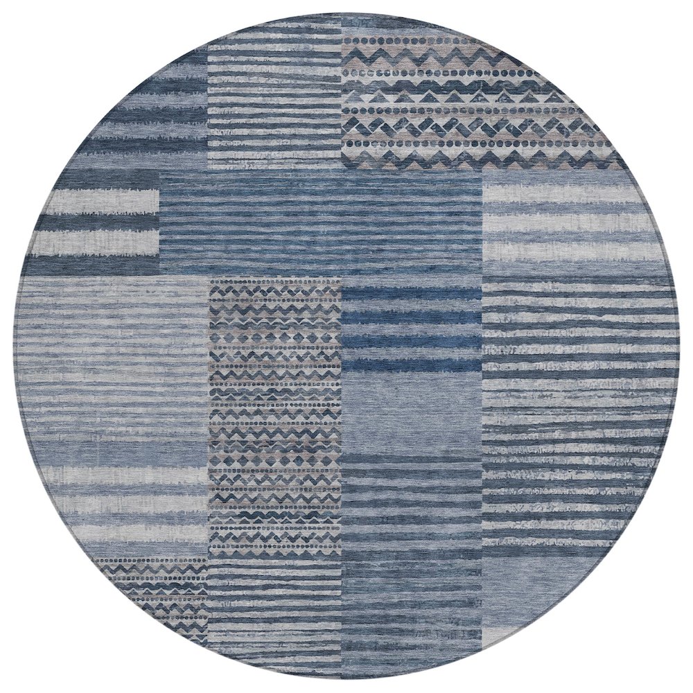 Machine Washable Indoor/Outdoor Chantille ACN2749 Blue 8' x 8' Round Rug. Picture 1