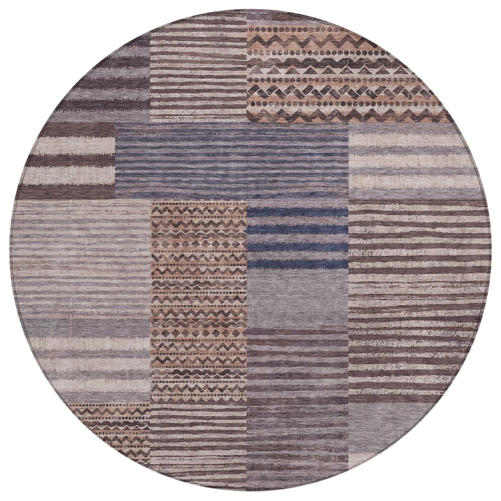 Machine Washable Indoor/Outdoor Chantille ACN2749 Brown 8' x 8' Round Rug. Picture 1