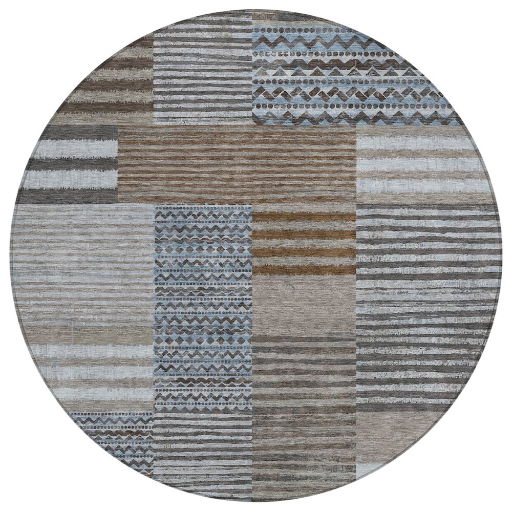 Machine Washable Indoor/Outdoor Chantille ACN2749 Brown 8' x 8' Round Rug. Picture 1