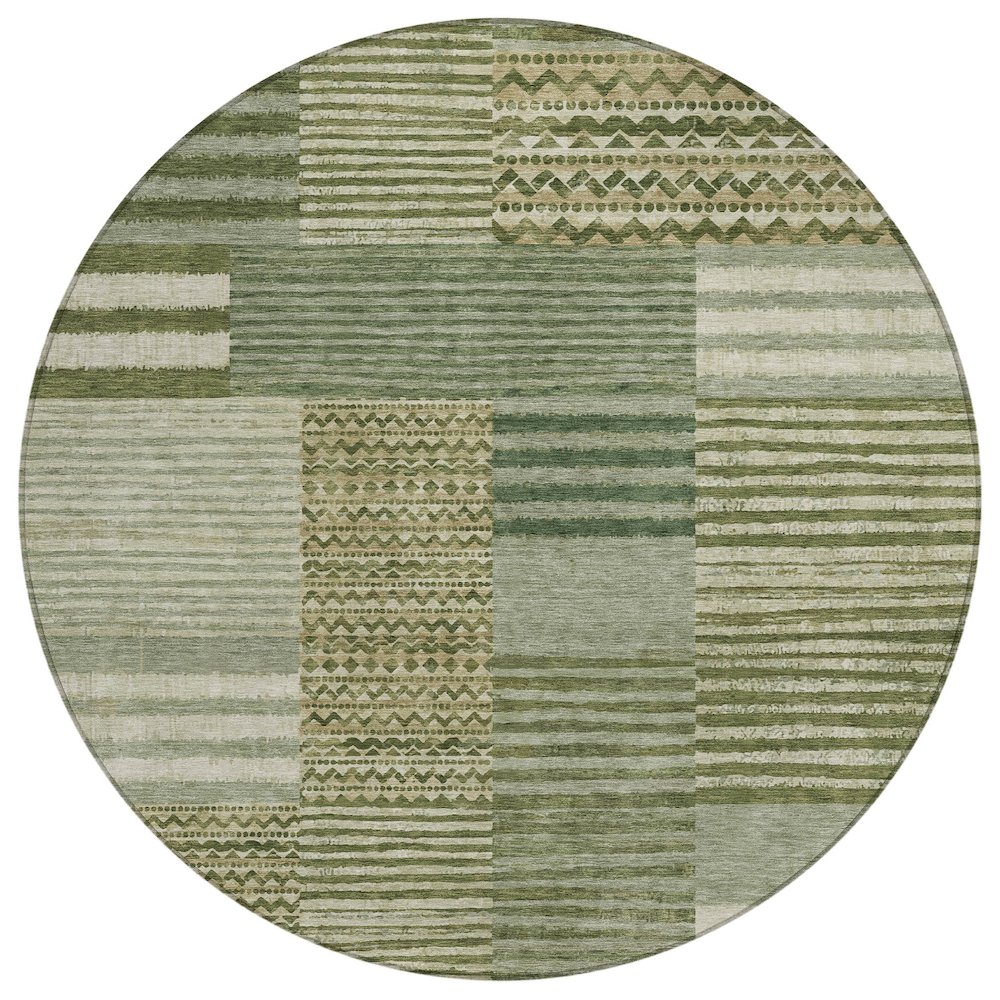 Machine Washable Indoor/Outdoor Chantille ACN2749 Green 8' x 8' Round Rug. Picture 1