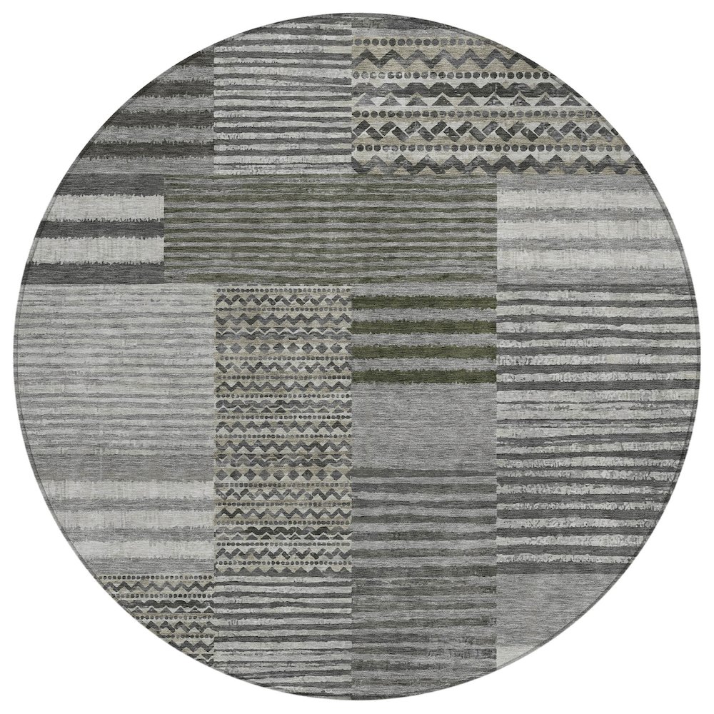 Machine Washable Indoor/Outdoor Chantille ACN2749 Gray 8' x 8' Round Rug. Picture 1