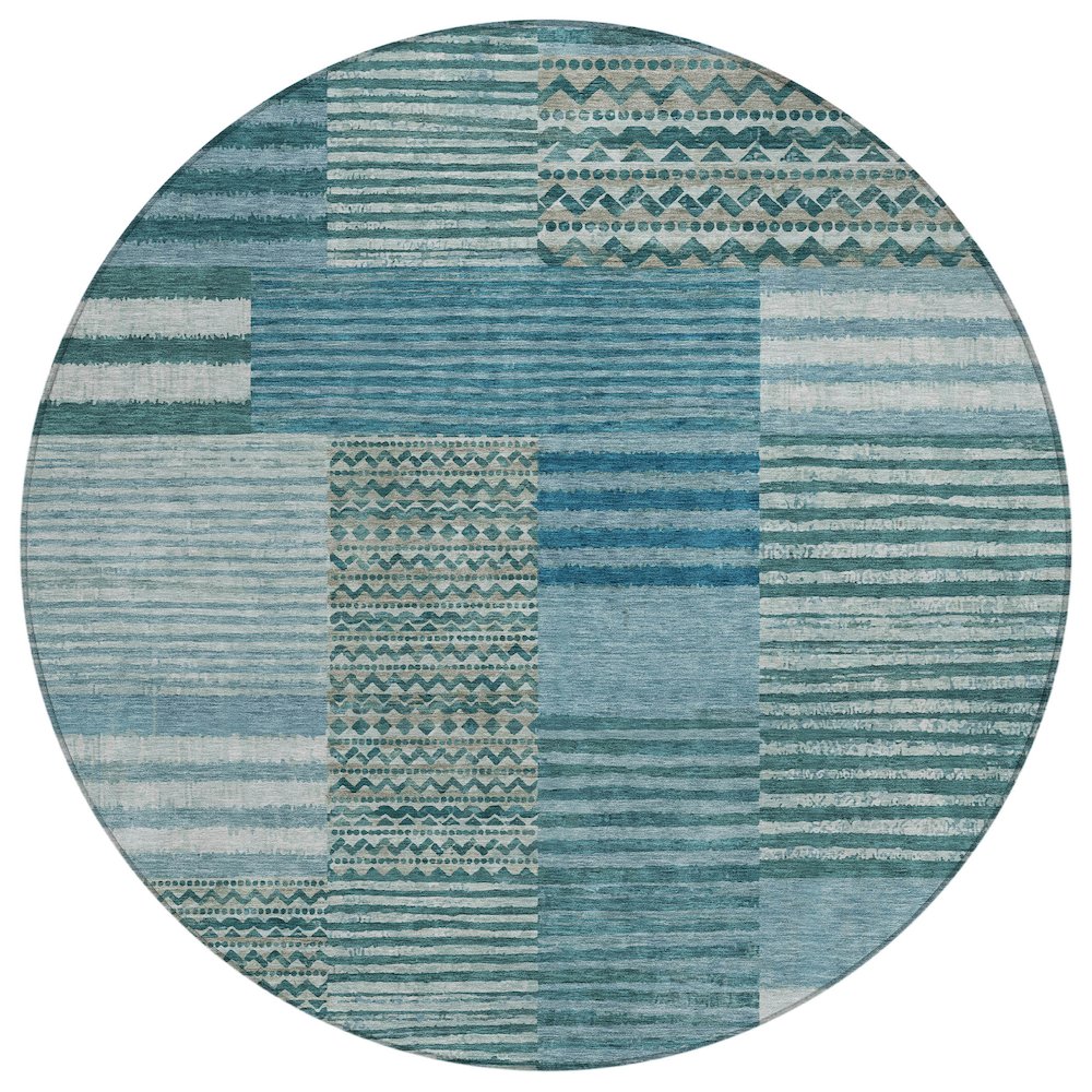 Machine Washable Indoor/Outdoor Chantille ACN2749 Teal 8' x 8' Round Rug. Picture 1