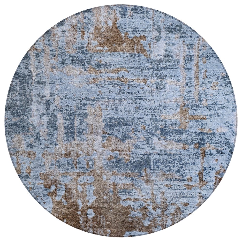Machine Washable Indoor/Outdoor Chantille ACN2750 Blue 8' x 8' Round Rug. Picture 1