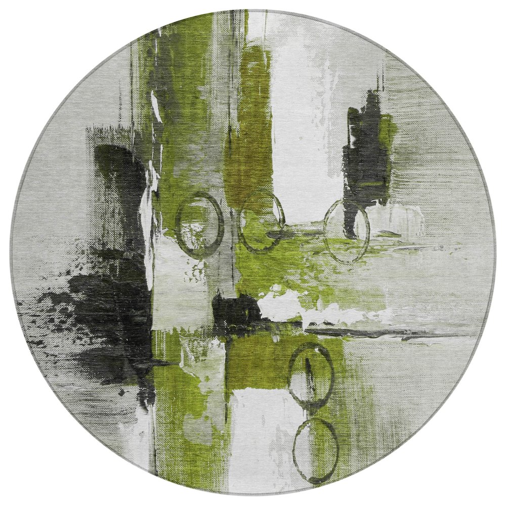 Machine Washable Indoor/Outdoor Chantille ACN2751 Green 8' x 8' Round Rug. Picture 1