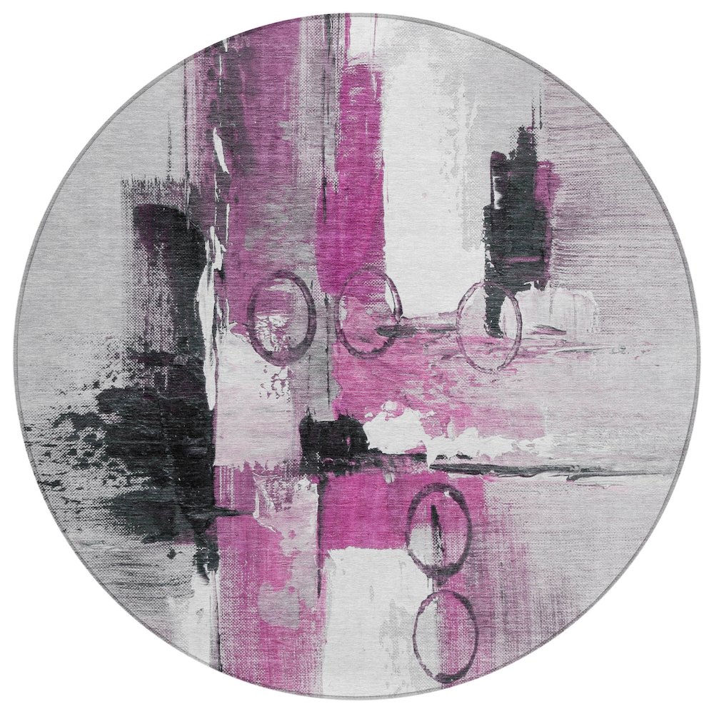 Machine Washable Indoor/Outdoor Chantille ACN2751 Pink 8' x 8' Round Rug. Picture 1