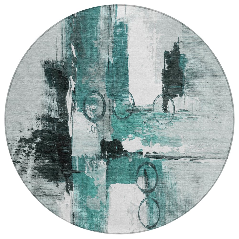 Machine Washable Indoor/Outdoor Chantille ACN2751 Teal 8' x 8' Round Rug. Picture 1