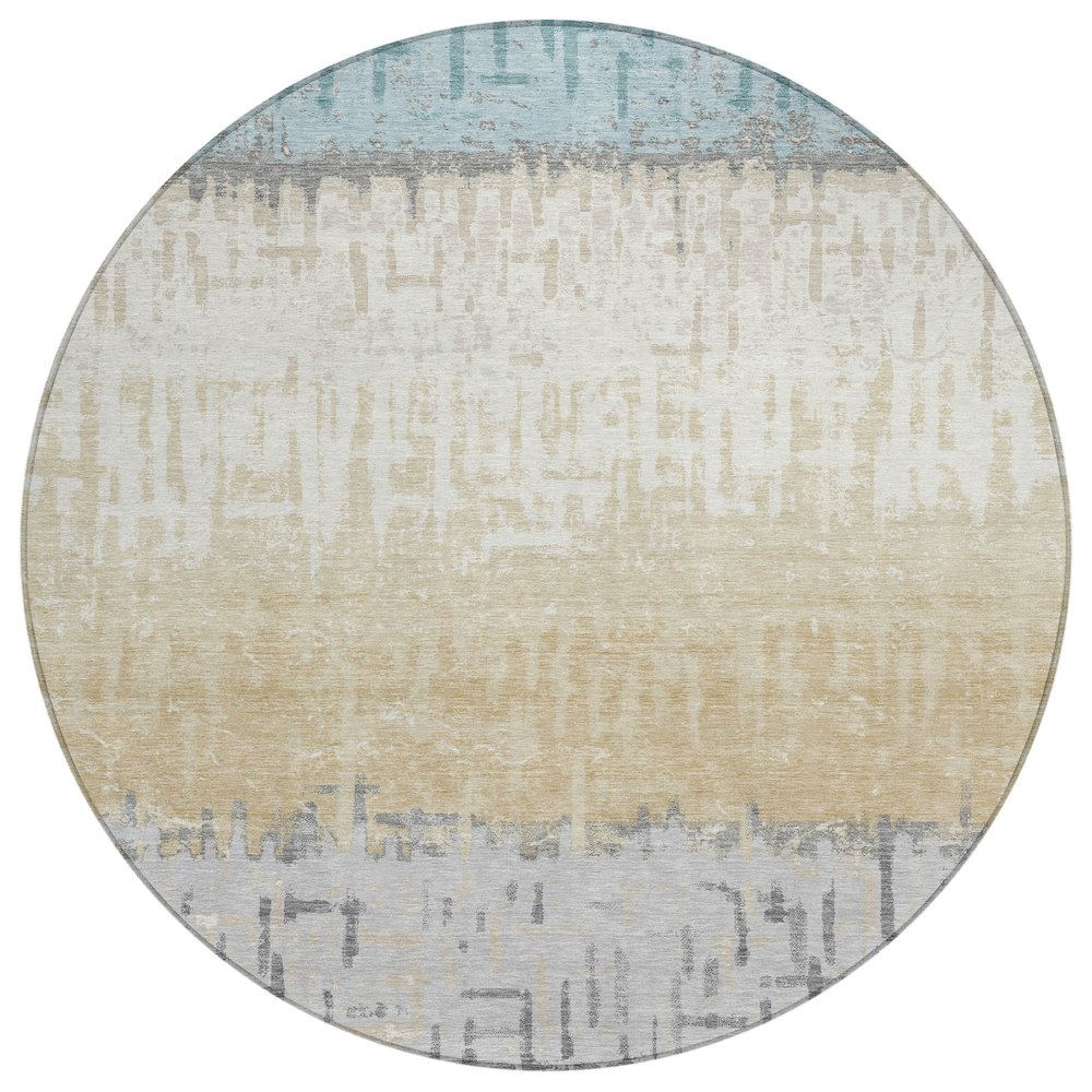 Machine Washable Indoor/Outdoor Chantille ACN2752 Teal 8' x 8' Round Rug. Picture 1