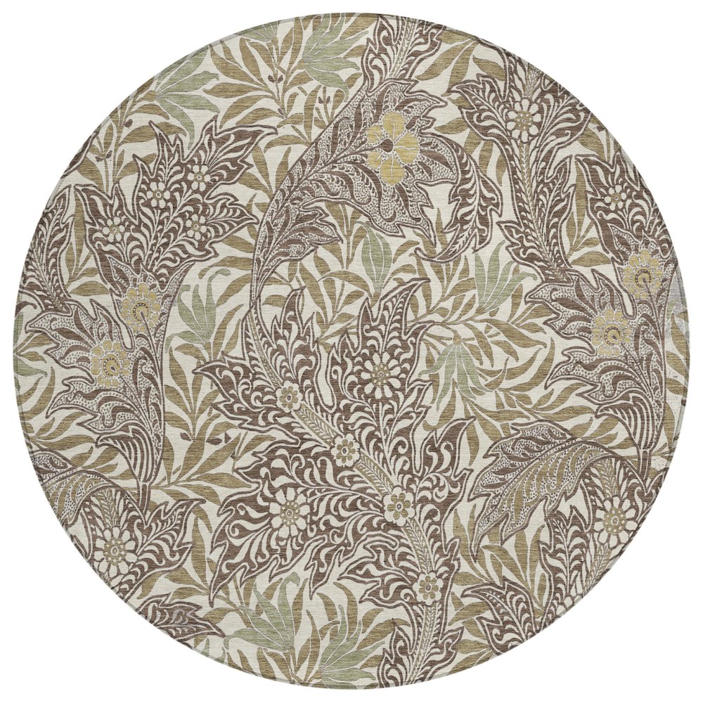 Machine Washable Indoor/Outdoor Chantille ACN2753 Brown 8' x 8' Round Rug. Picture 1