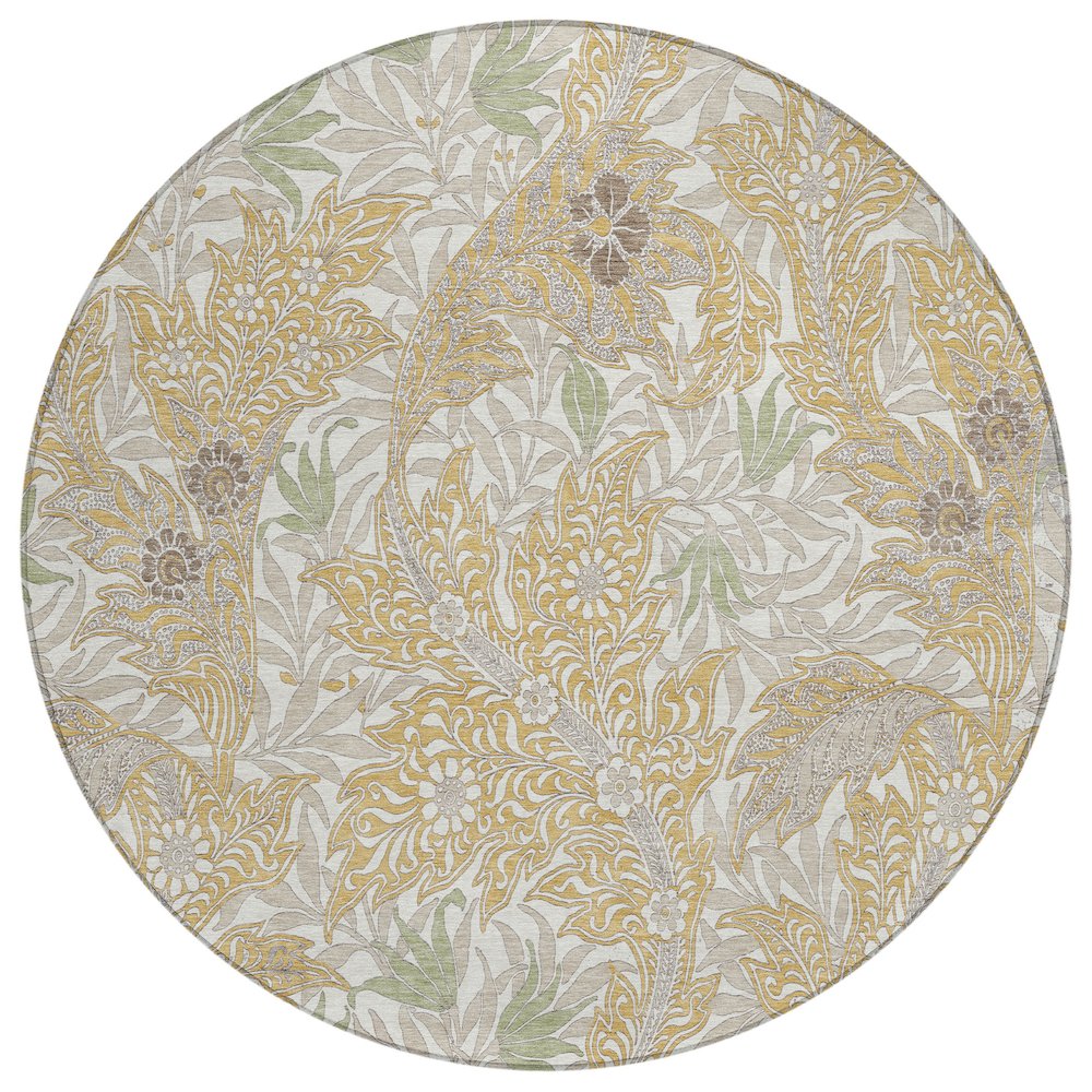 Machine Washable Indoor/Outdoor Chantille ACN2753 Gold 8' x 8' Round Rug. Picture 1