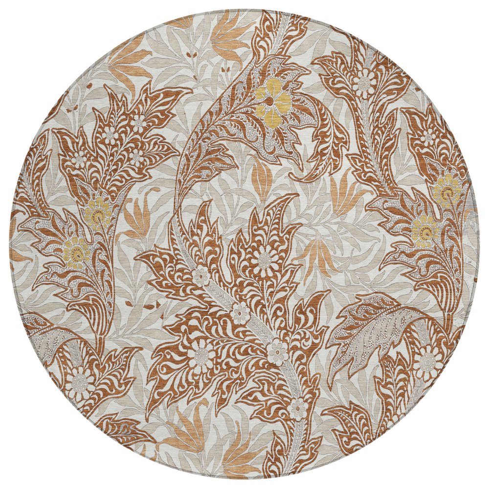 Machine Washable Indoor/Outdoor Chantille ACN2753 Orange 8' x 8' Round Rug. Picture 1