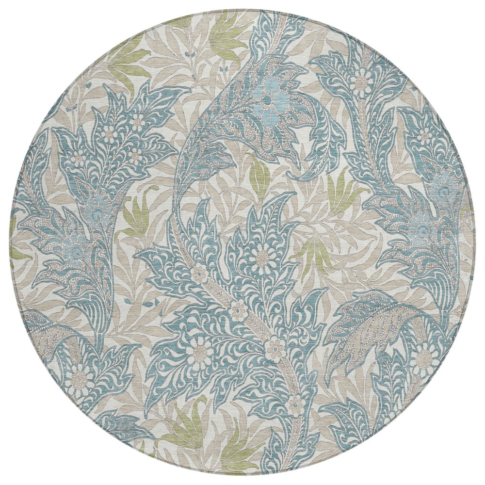 Machine Washable Indoor/Outdoor Chantille ACN2753 Teal 8' x 8' Round Rug. Picture 1