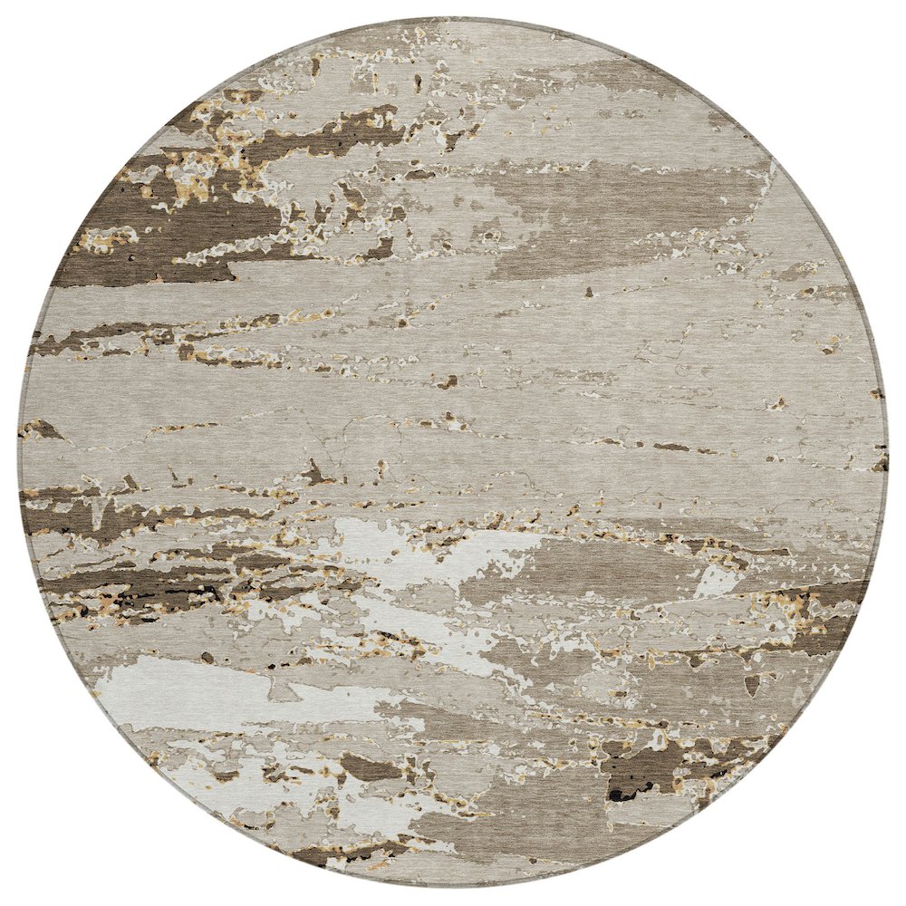 Machine Washable Indoor/Outdoor Chantille ACN2757 Brown 8' x 8' Round Rug. Picture 1