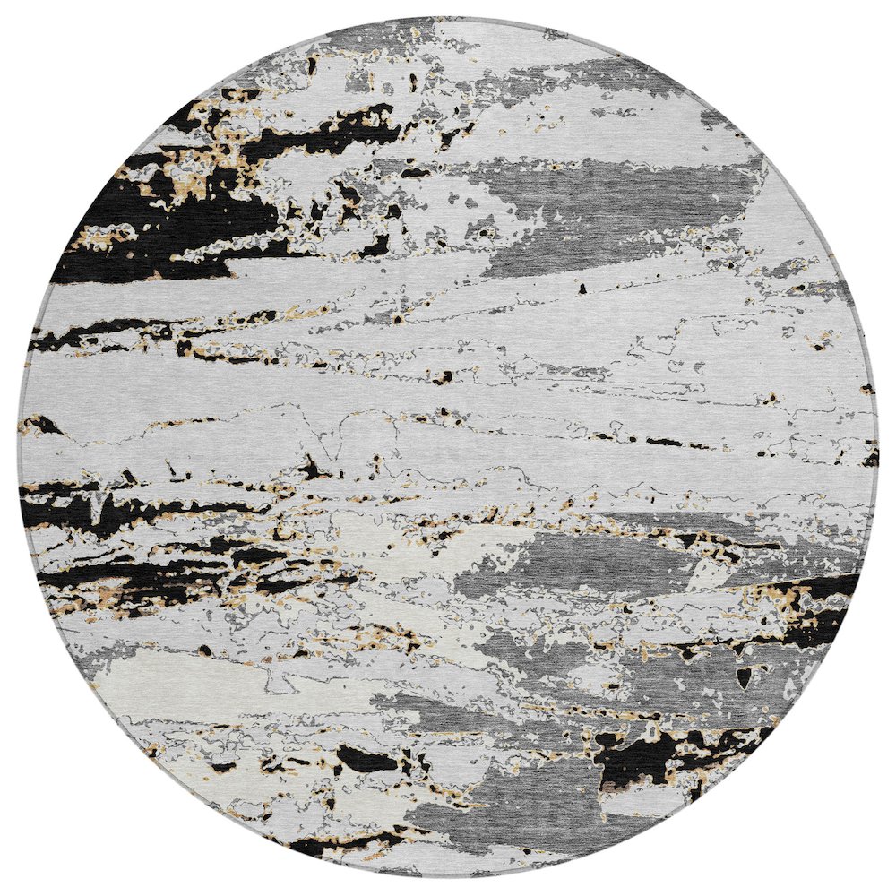 Machine Washable Indoor/Outdoor Chantille ACN2757 Black 8' x 8' Round Rug. Picture 1