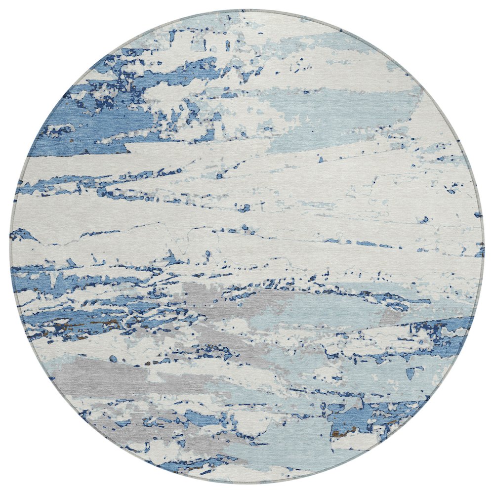 Machine Washable Indoor/Outdoor Chantille ACN2757 Blue 8' x 8' Round Rug. Picture 1