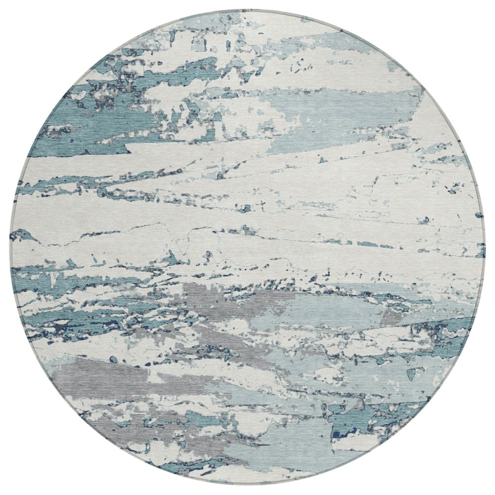 Machine Washable Indoor/Outdoor Chantille ACN2757 Teal 8' x 8' Round Rug. Picture 1