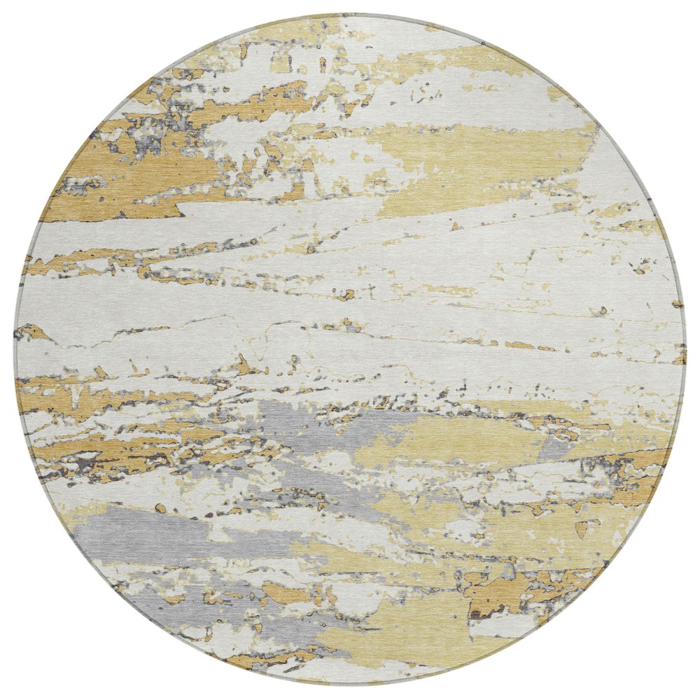 Machine Washable Indoor/Outdoor Chantille ACN2757 Gold 8' x 8' Round Rug. Picture 1
