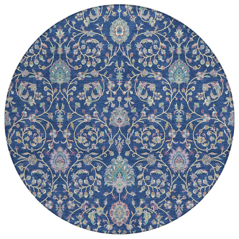 Machine Washable Indoor/Outdoor Chantille ACN2758 Blue 8' x 8' Round Rug. Picture 1