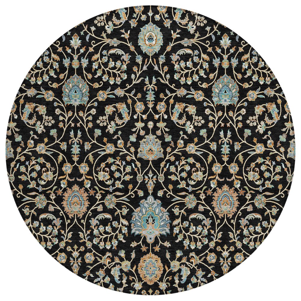 Machine Washable Indoor/Outdoor Chantille ACN2758 Black 8' x 8' Round Rug. Picture 1