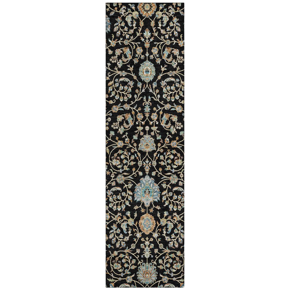 Machine Washable Indoor/Outdoor Chantille ACN2758 Black 2'3" x 7'6" Runner Rug. Picture 1