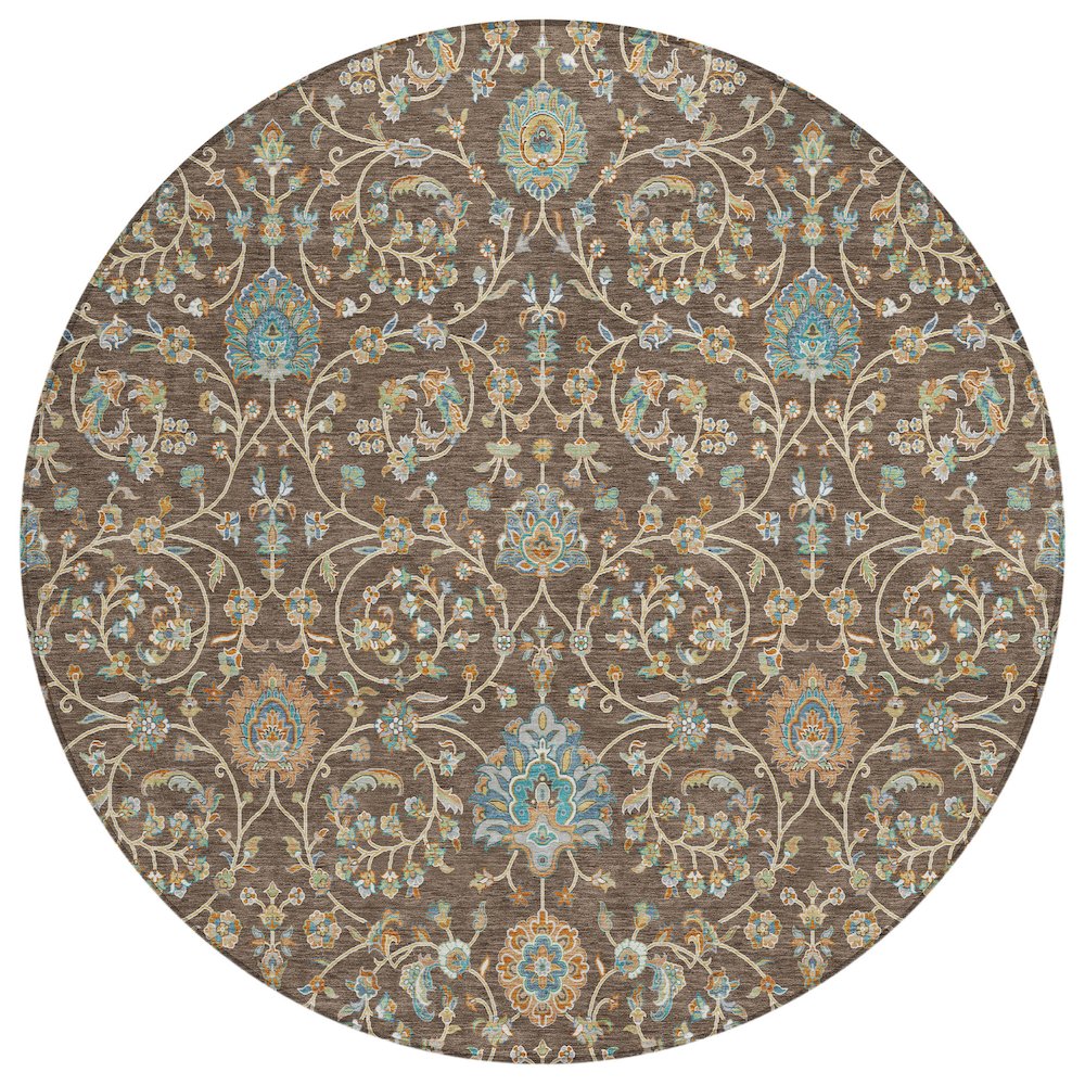 Machine Washable Indoor/Outdoor Chantille ACN2758 Brown 8' x 8' Round Rug. Picture 1