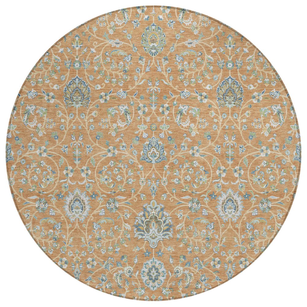 Machine Washable Indoor/Outdoor Chantille ACN2758 Orange 8' x 8' Round Rug. Picture 1