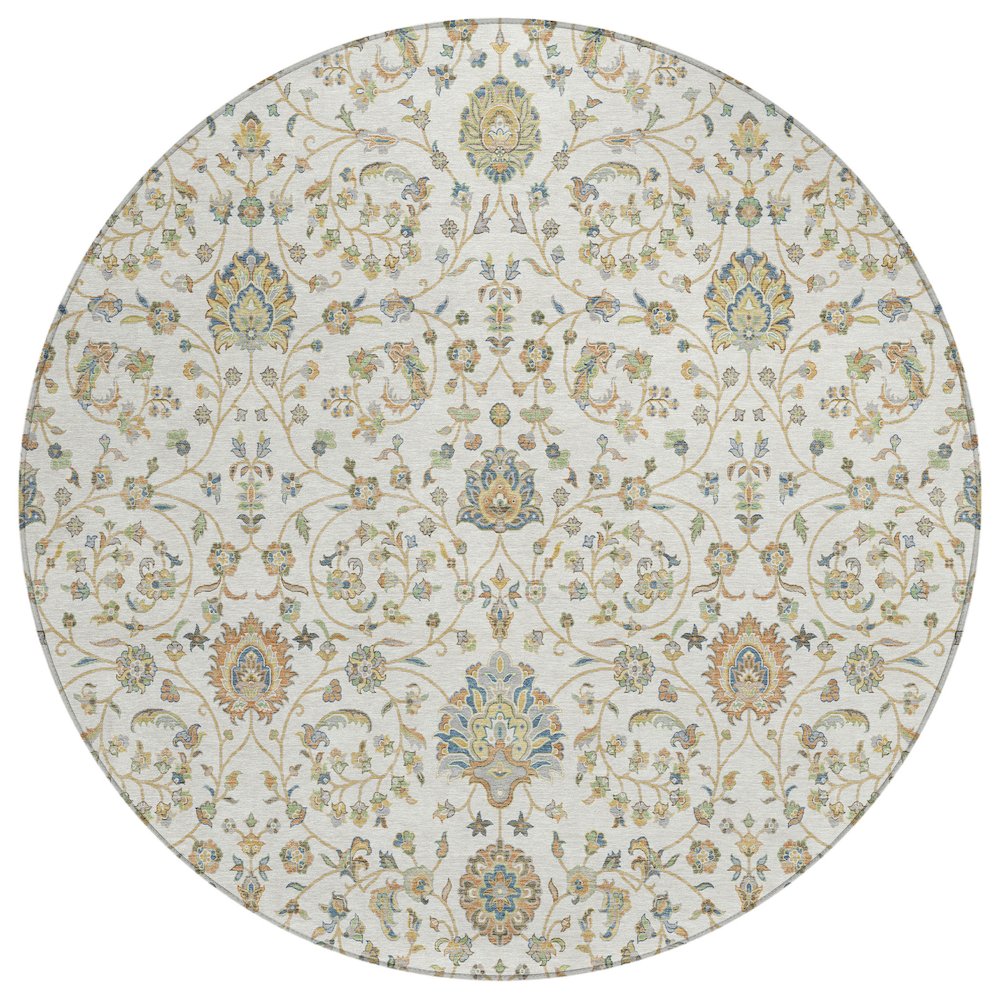 Machine Washable Indoor/Outdoor Chantille ACN2758 Ivory 8' x 8' Round Rug. Picture 1