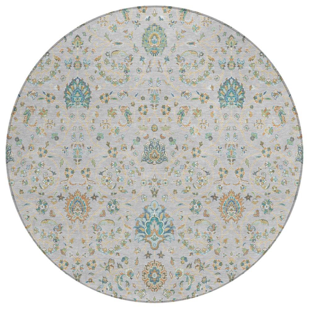 Machine Washable Indoor/Outdoor Chantille ACN2758 Gray 8' x 8' Round Rug. Picture 1