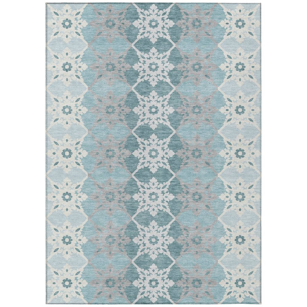 Machine Washable Indoor/Outdoor Chantille ACN2759 Teal 3' x 5' Rug. Picture 1