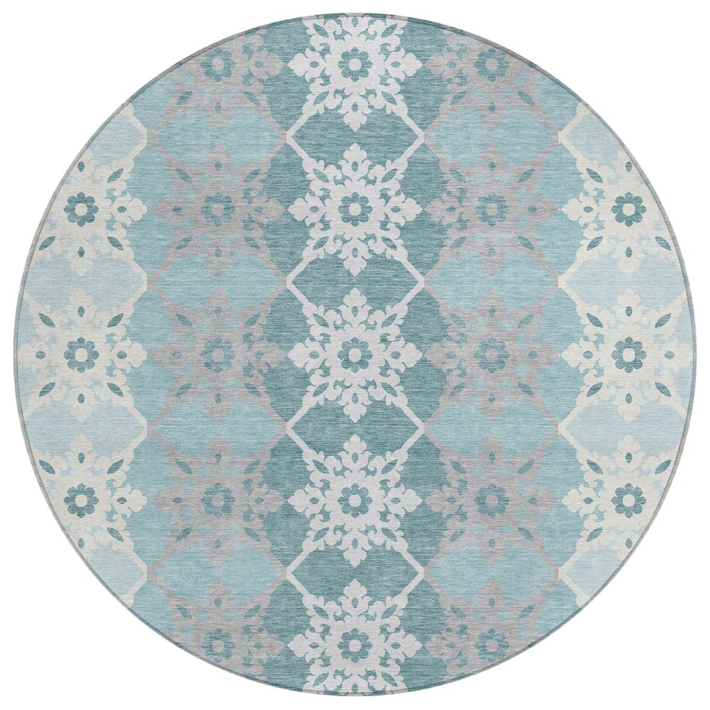 Machine Washable Indoor/Outdoor Chantille ACN2759 Teal 8' x 8' Round Rug. Picture 1