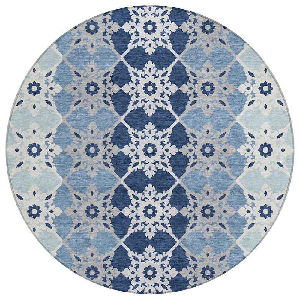 Machine Washable Indoor/Outdoor Chantille ACN2759 Blue 8' x 8' Round Rug. Picture 1