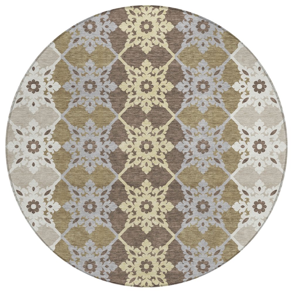Machine Washable Indoor/Outdoor Chantille ACN2759 Brown 8' x 8' Round Rug. Picture 1