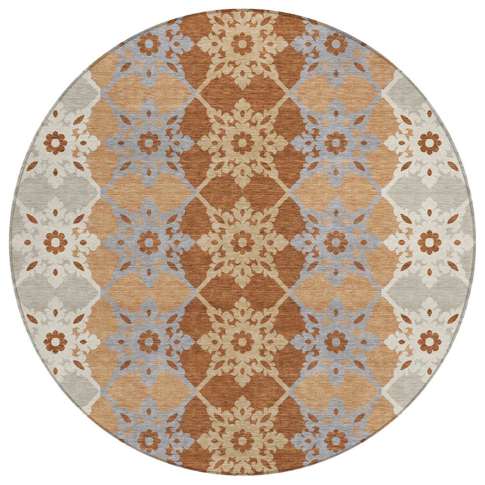 Machine Washable Indoor/Outdoor Chantille ACN2759 Orange 8' x 8' Round Rug. Picture 1