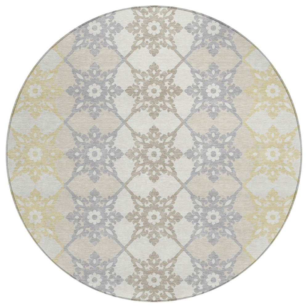 Machine Washable Indoor/Outdoor Chantille ACN2759 Ivory 8' x 8' Round Rug. Picture 1