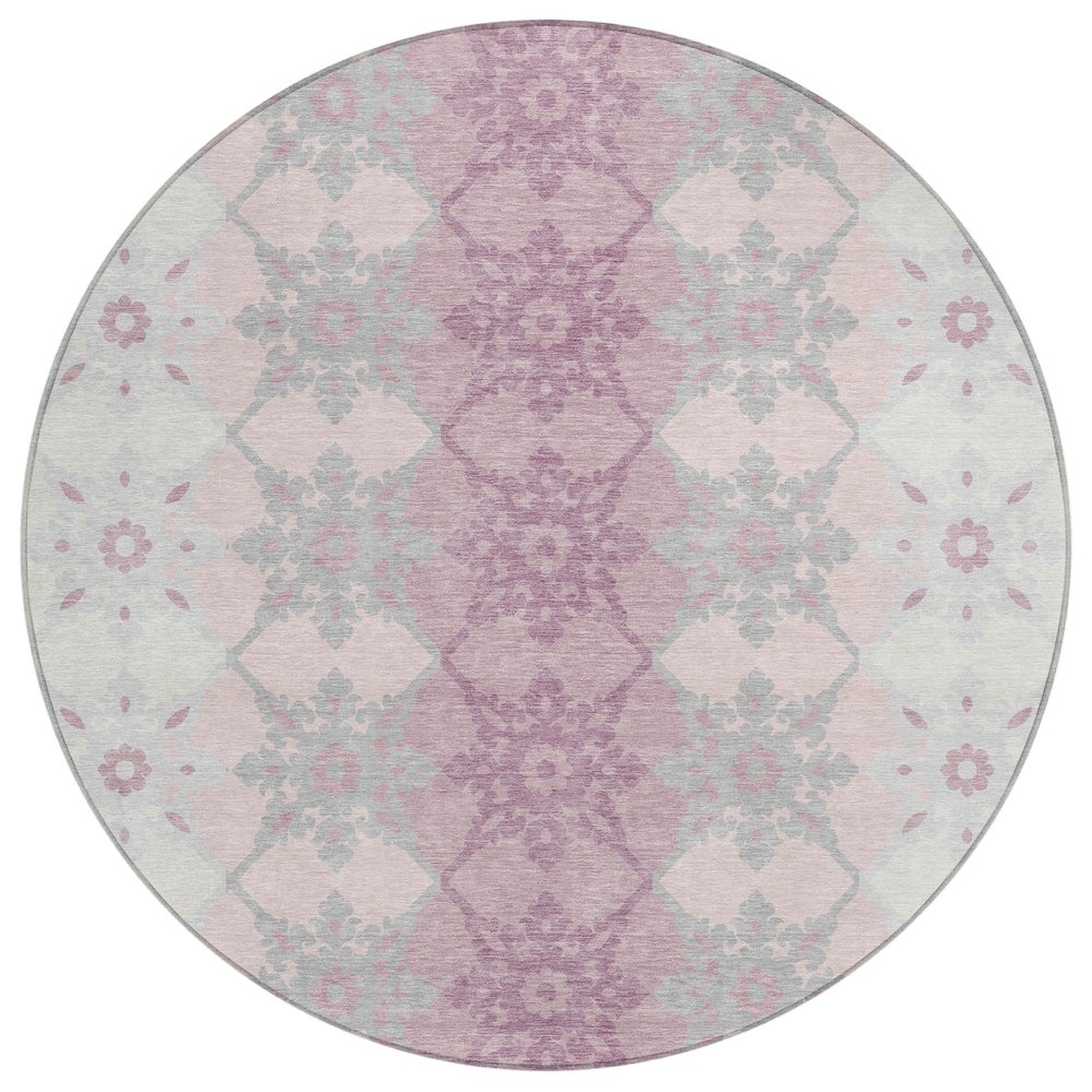 Machine Washable Indoor/Outdoor Chantille ACN2759 Pink 8' x 8' Round Rug. Picture 1