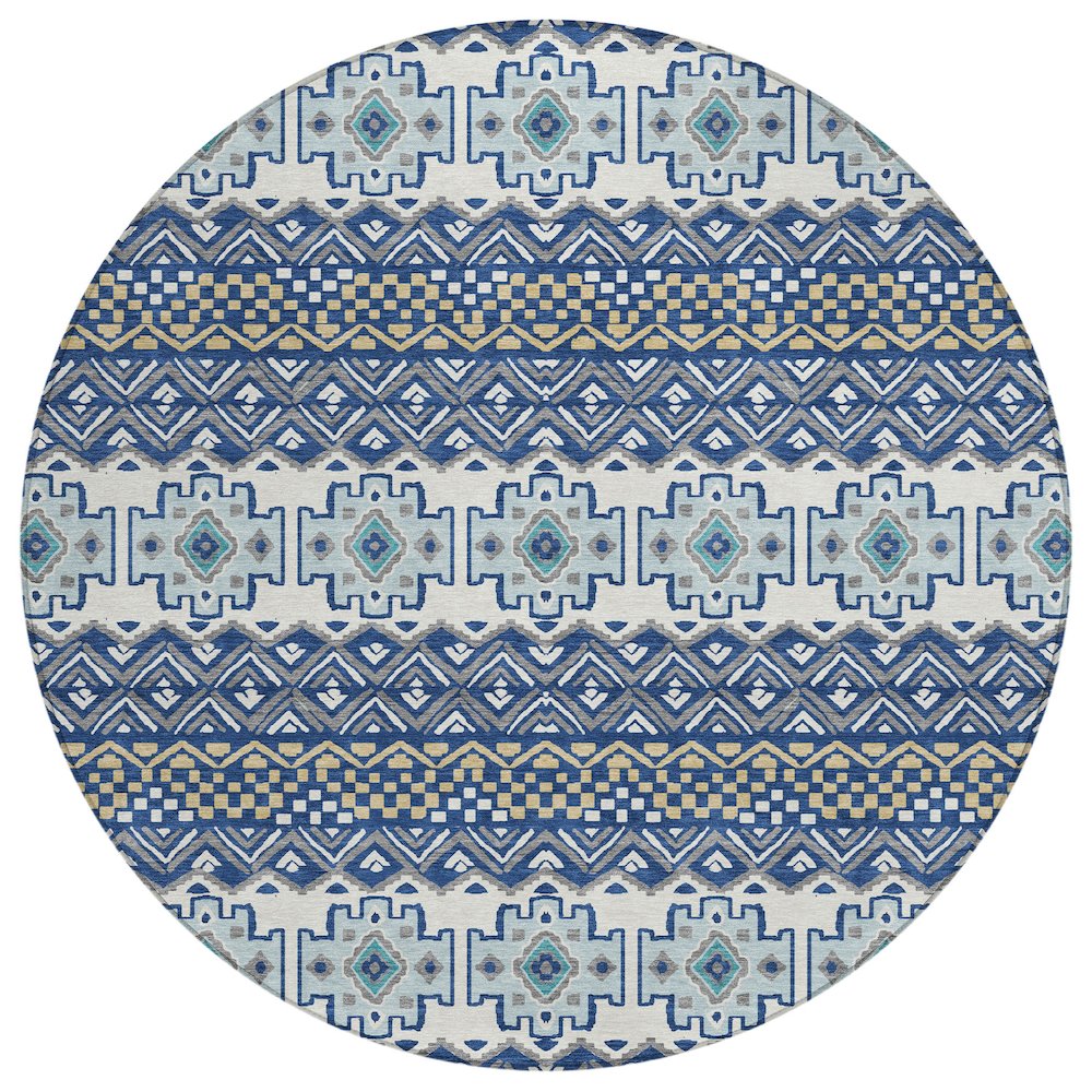 Machine Washable Indoor/Outdoor Chantille ACN2760 Blue 8' x 8' Round Rug. Picture 1