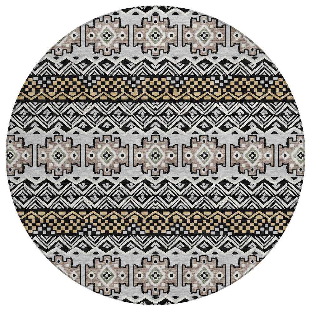 Machine Washable Indoor/Outdoor Chantille ACN2760 Black 8' x 8' Round Rug. Picture 1