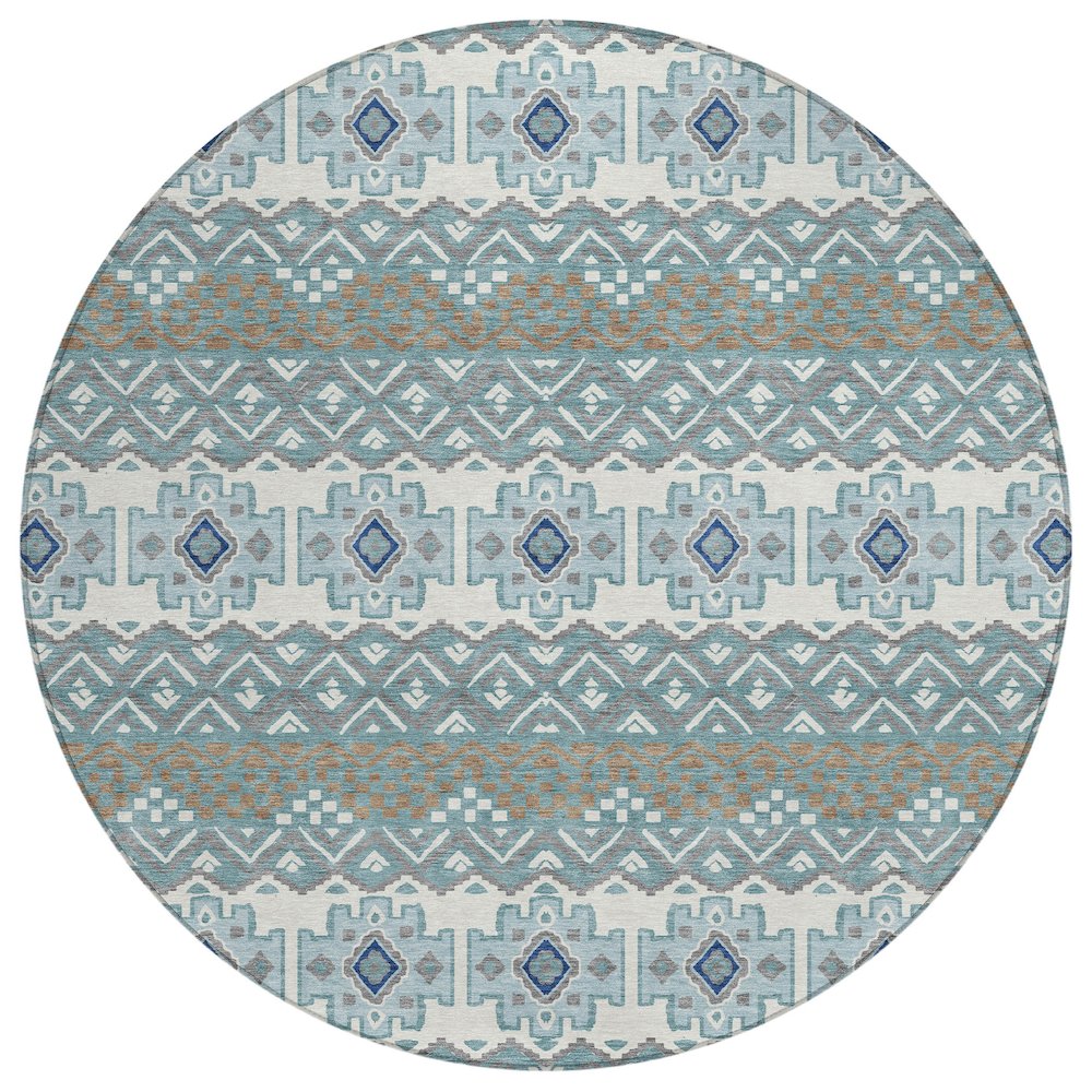 Machine Washable Indoor/Outdoor Chantille ACN2760 Teal 8' x 8' Round Rug. Picture 1
