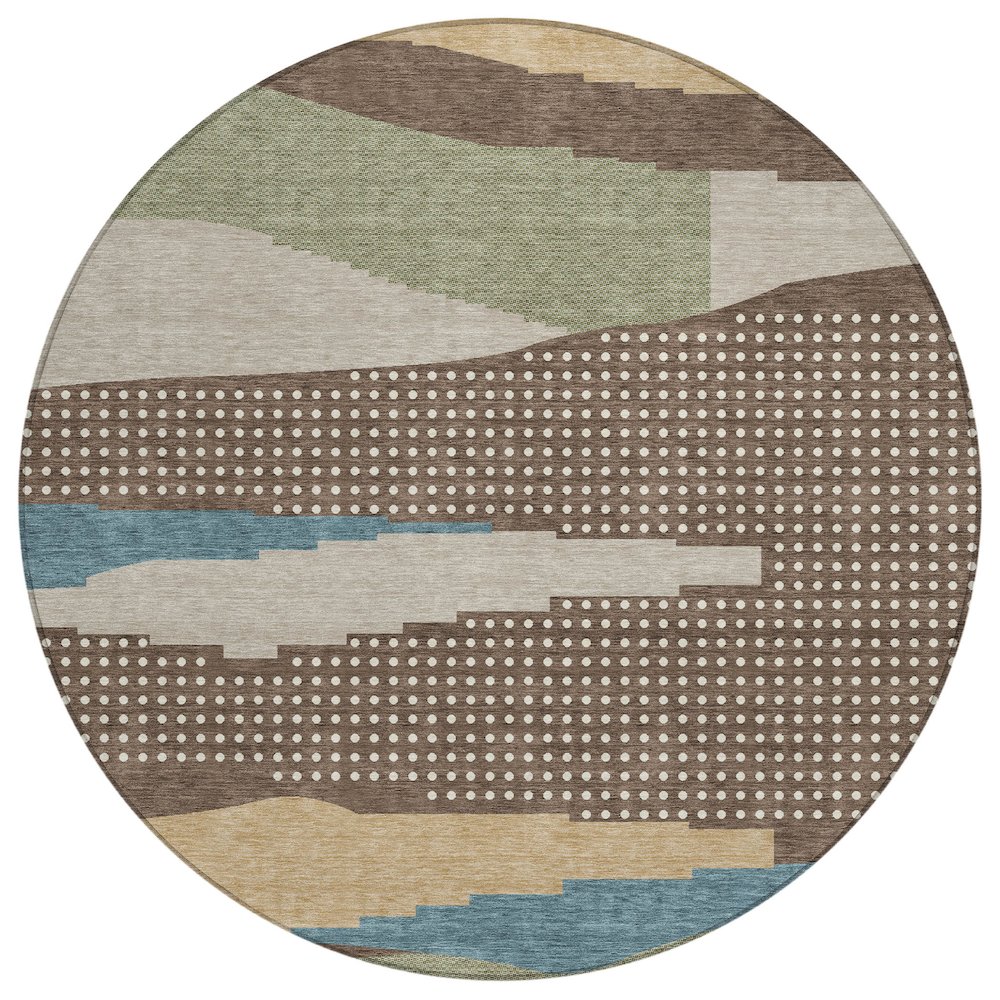 Machine Washable Indoor/Outdoor Chantille ACN2761 Brown 8' x 8' Round Rug. Picture 1