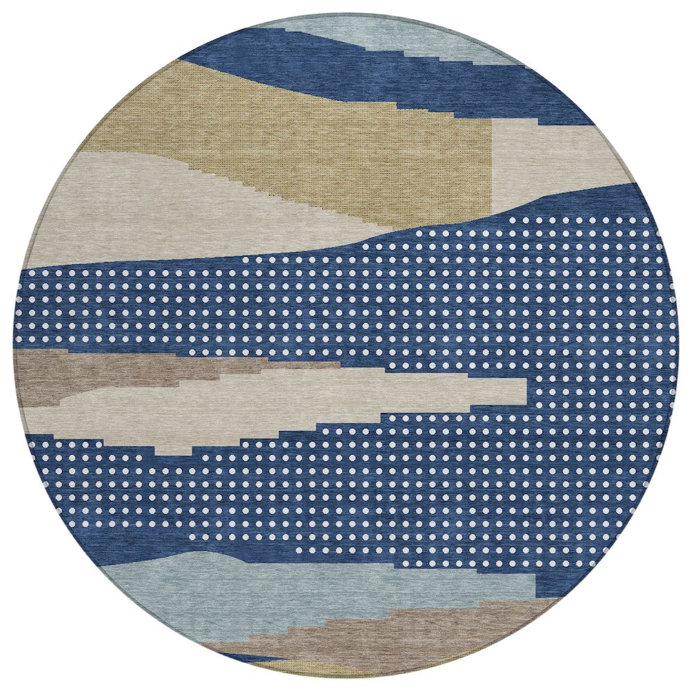 Machine Washable Indoor/Outdoor Chantille ACN2761 Blue 8' x 8' Round Rug. Picture 1