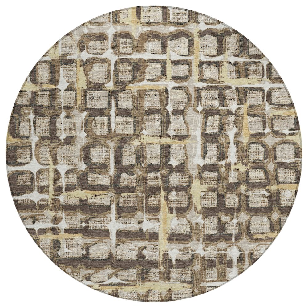 Machine Washable Indoor/Outdoor Chantille ACN2762 Brown 8' x 8' Round Rug. Picture 1