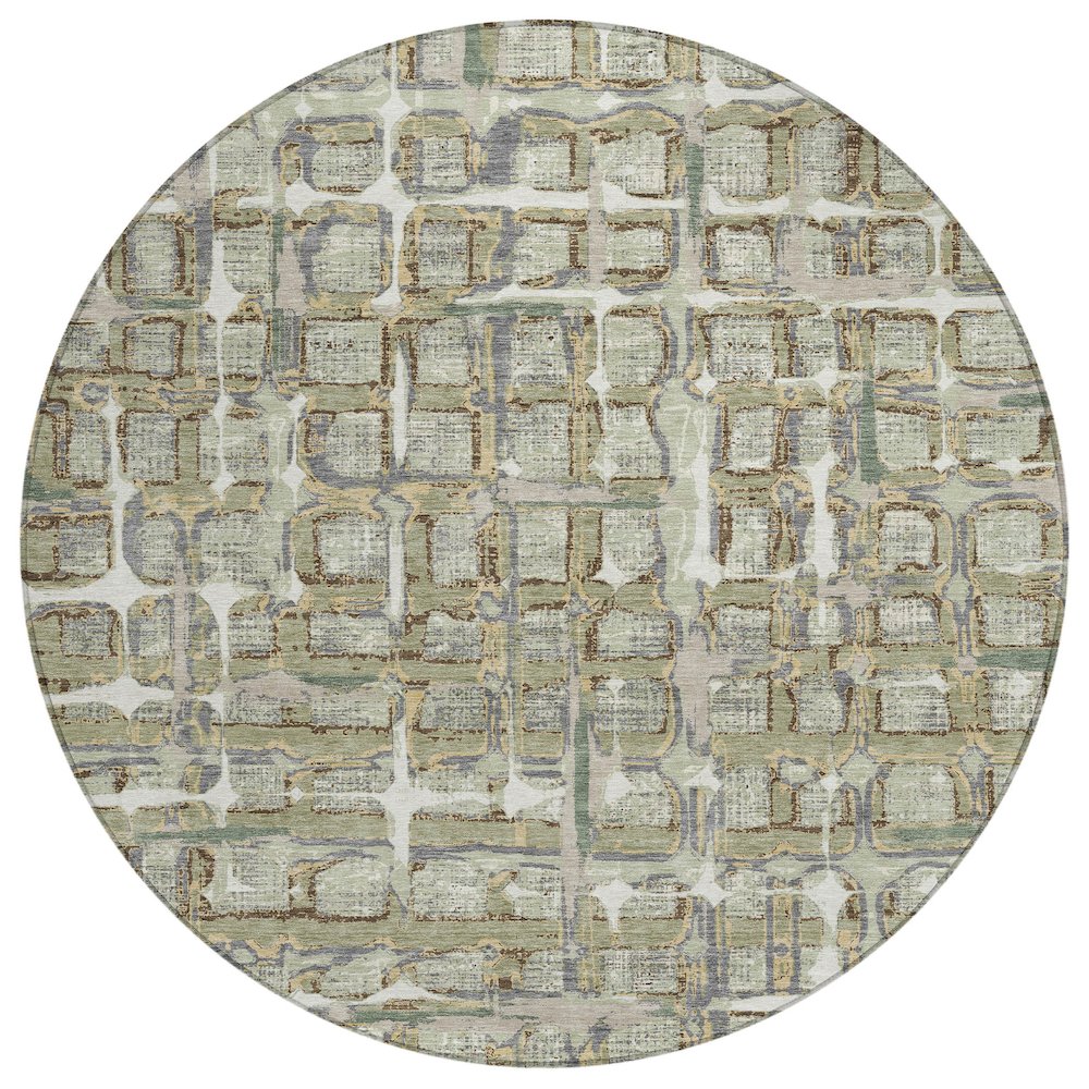 Machine Washable Indoor/Outdoor Chantille ACN2762 Green 8' x 8' Round Rug. Picture 1