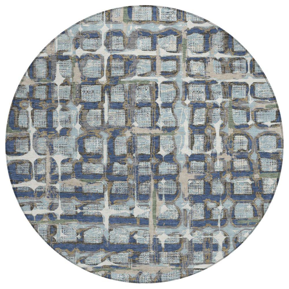 Machine Washable Indoor/Outdoor Chantille ACN2762 Blue 8' x 8' Round Rug. Picture 1