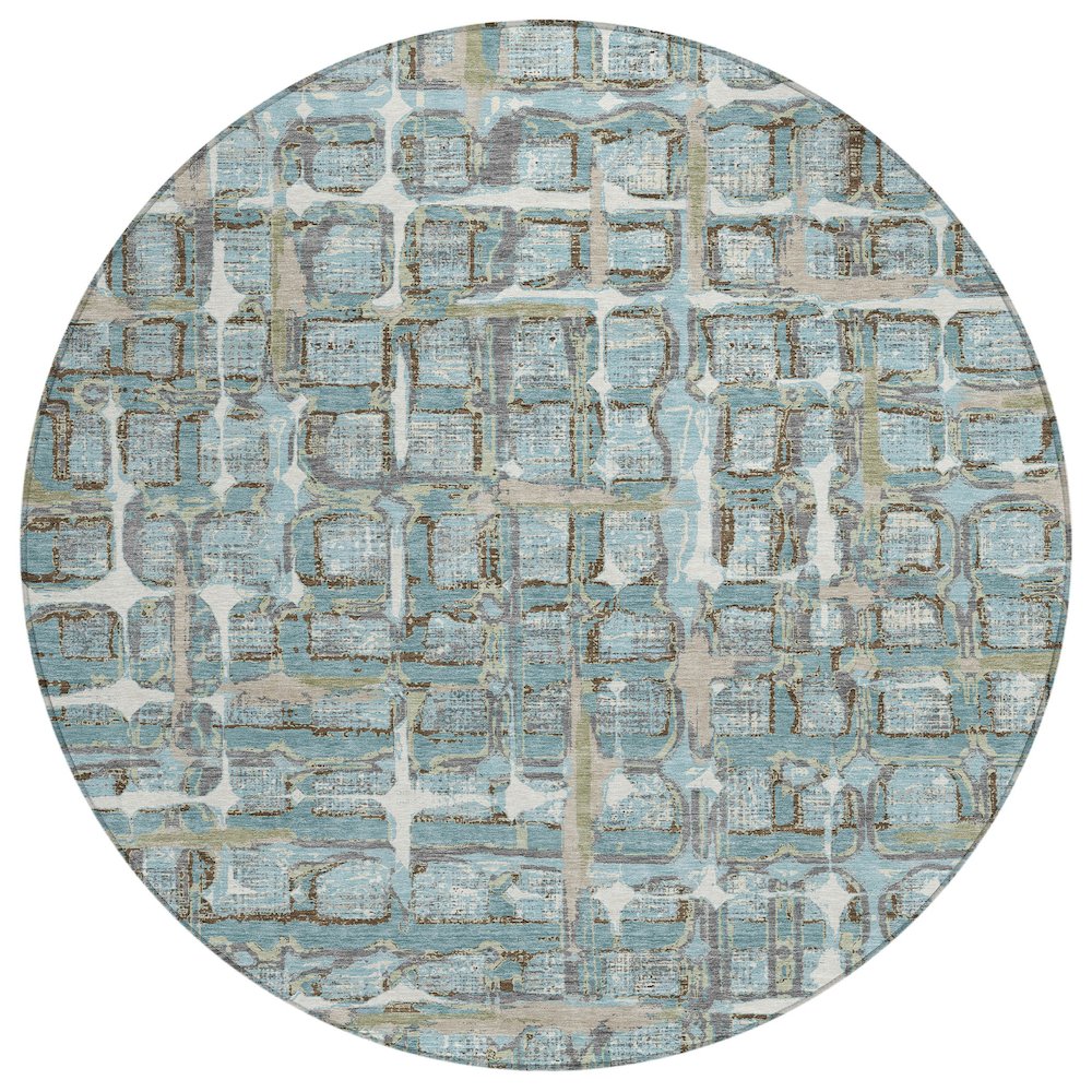 Machine Washable Indoor/Outdoor Chantille ACN2762 Teal 8' x 8' Round Rug. Picture 1