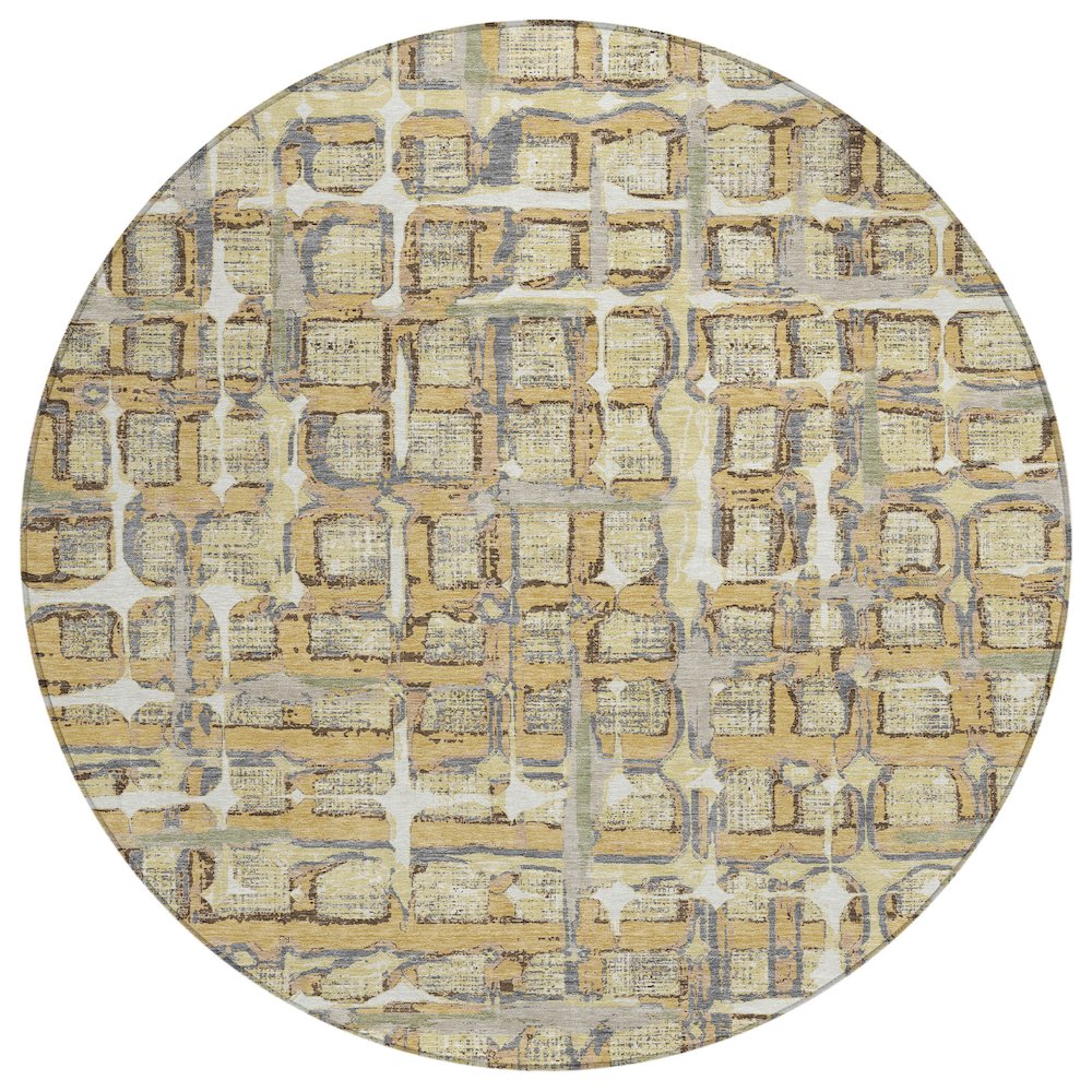 Machine Washable Indoor/Outdoor Chantille ACN2762 Gold 8' x 8' Round Rug. Picture 1